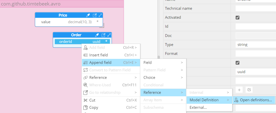 Avro namespace reference creation