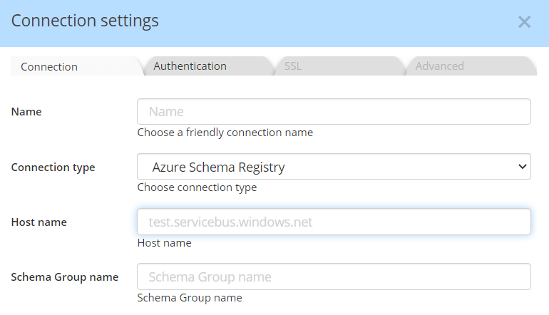 Azure Schema Registry connection settings avro schema