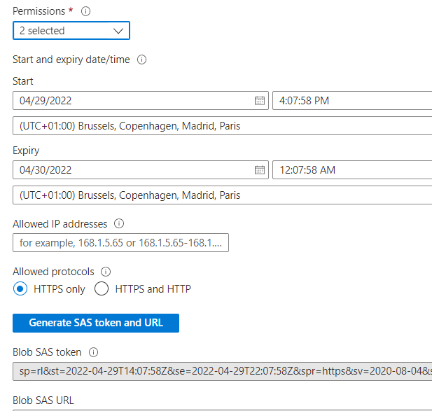 Cloud Storage - Azure Blob SAS Token gen