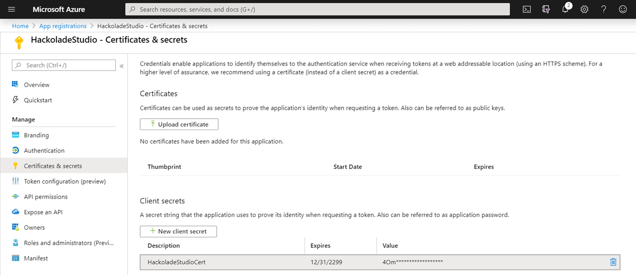 CosmosDB - Azure App registration secrets scr