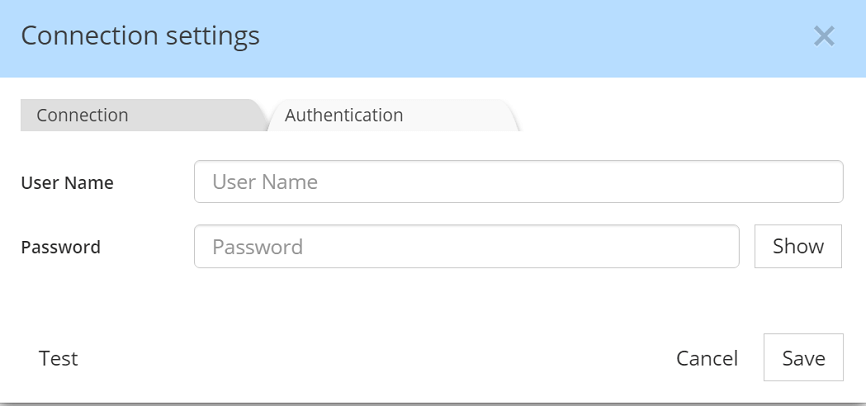 Couchbase connection settings Auth tab