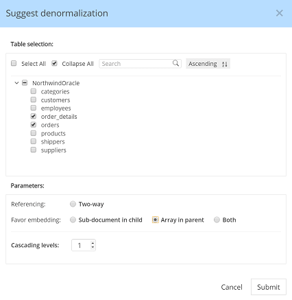 Denormalization dialog