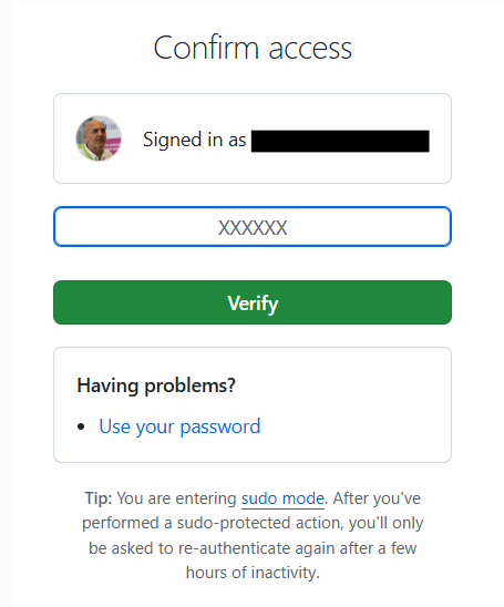 GitHub authentication accesss confirmation