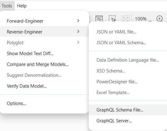 GraphQL reverse-engineering menu