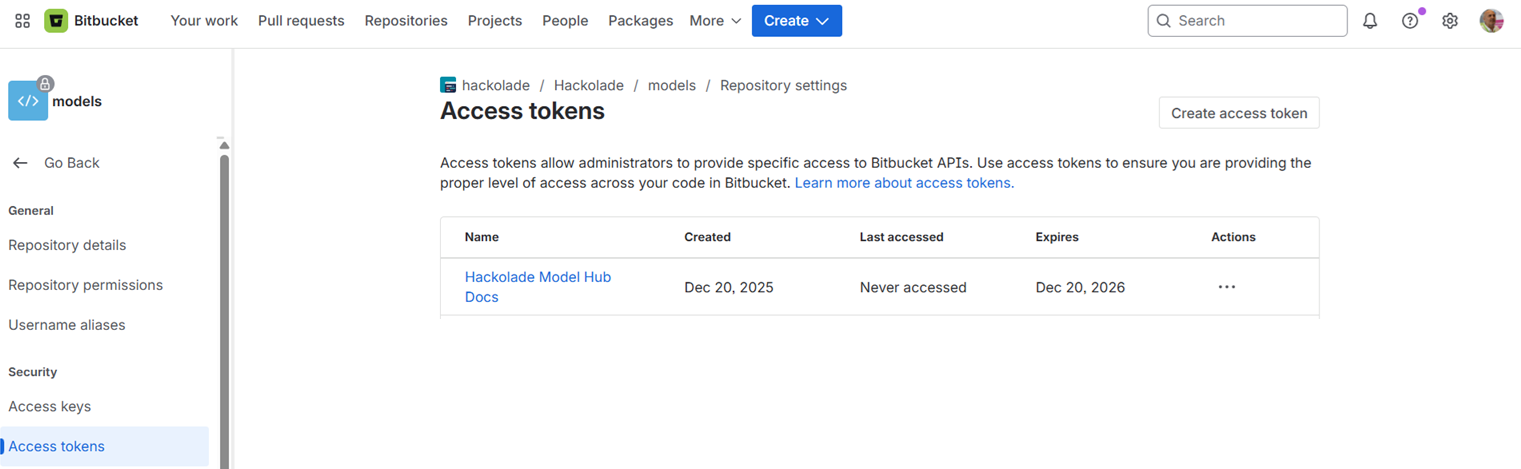 Hub Bitbucket Cloud access token created