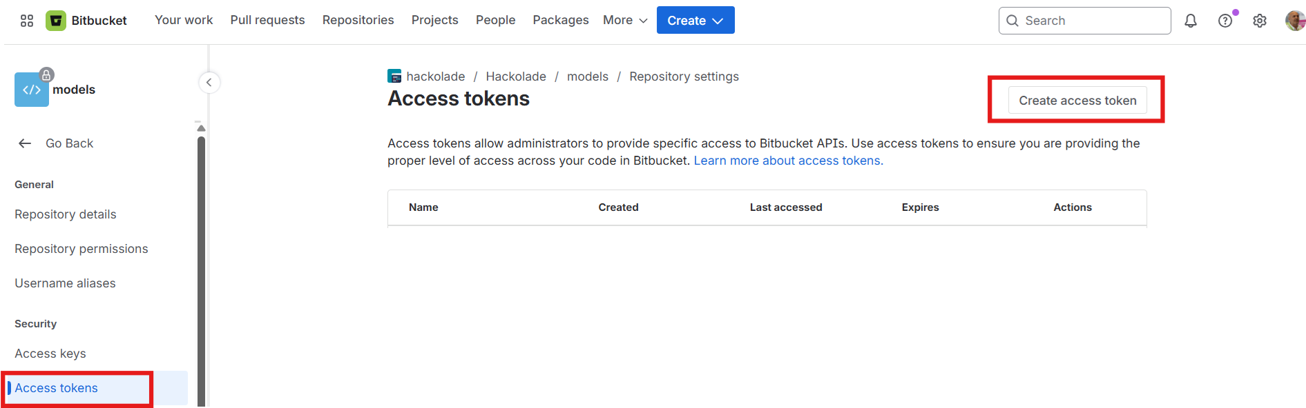 Hub Bitbucket Cloud access tokens