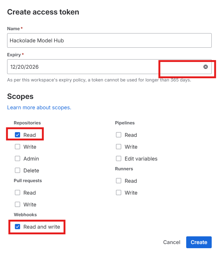 Hub Bitbucket Cloud create access token