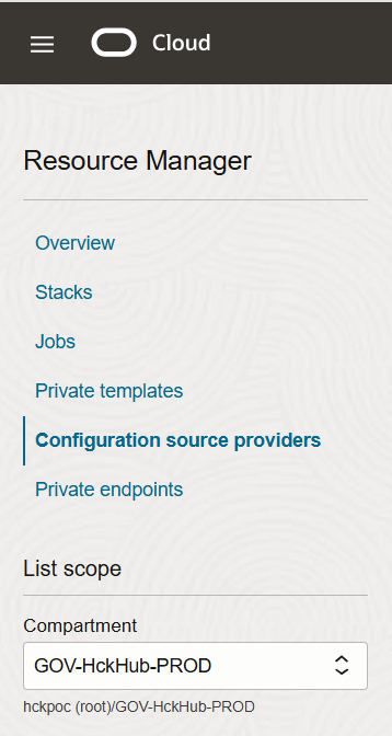Hub OCI select compartment