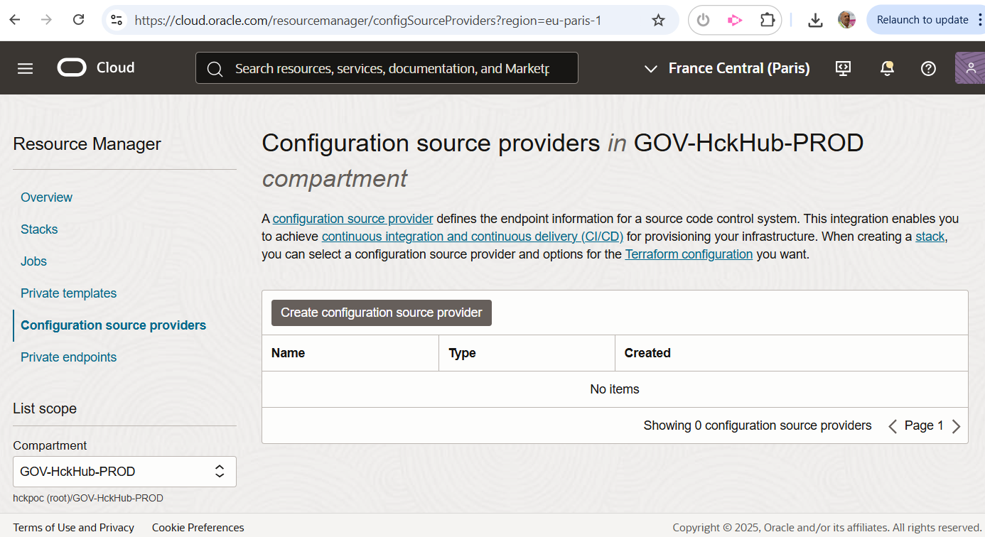 Hub OCI source provider configs