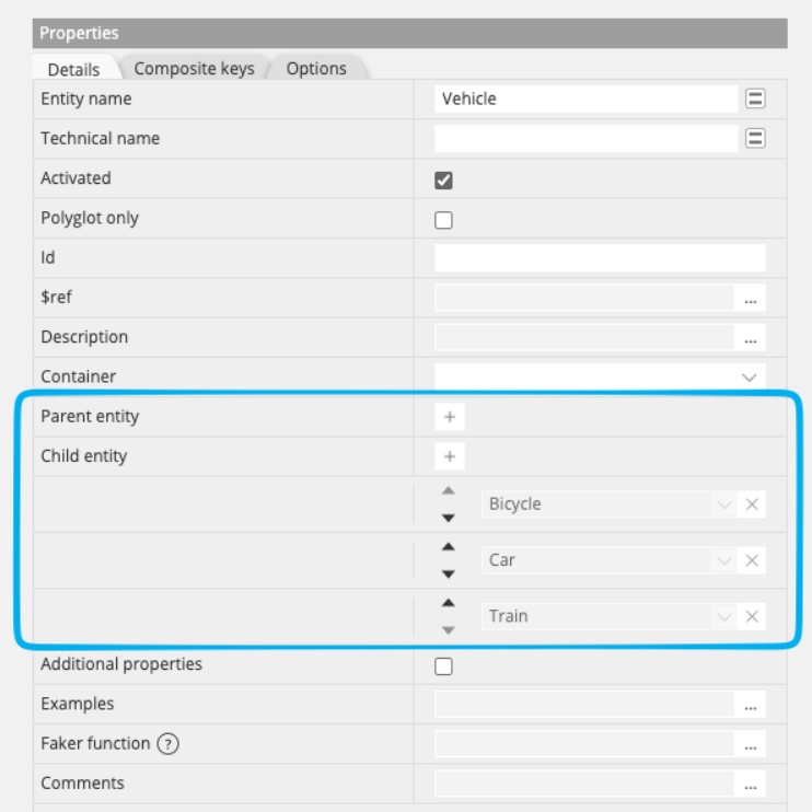 Inheritance supertype subtype properties pane