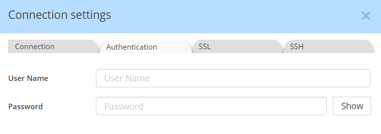 MySQL connection settings auth