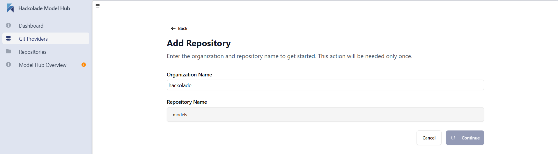 Model Hub Bitbuclet Cloud add repo config