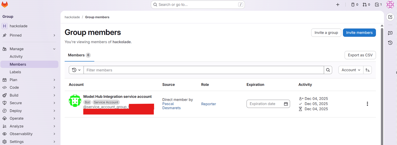 Model Hub GitLab Group Members added