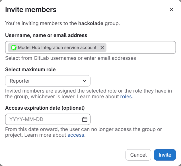 Model Hub GitLab Group Members invite