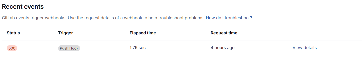 Model Hub GitLab webhook recent events