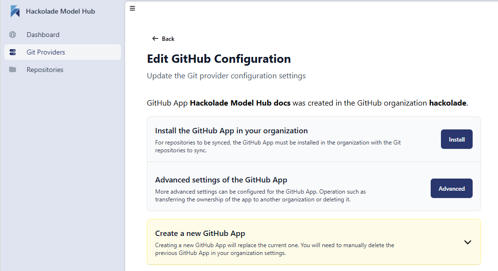 Model Hub edit GitHub configuration