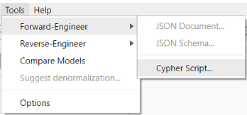 Neo4j forward-engineering Cypher menu