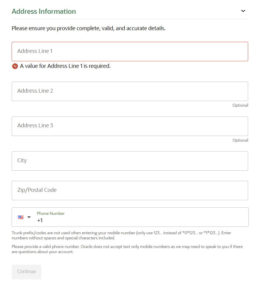 OCI Free Tier addresss info