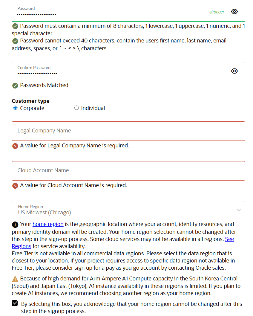 OCI Free Tier legal info
