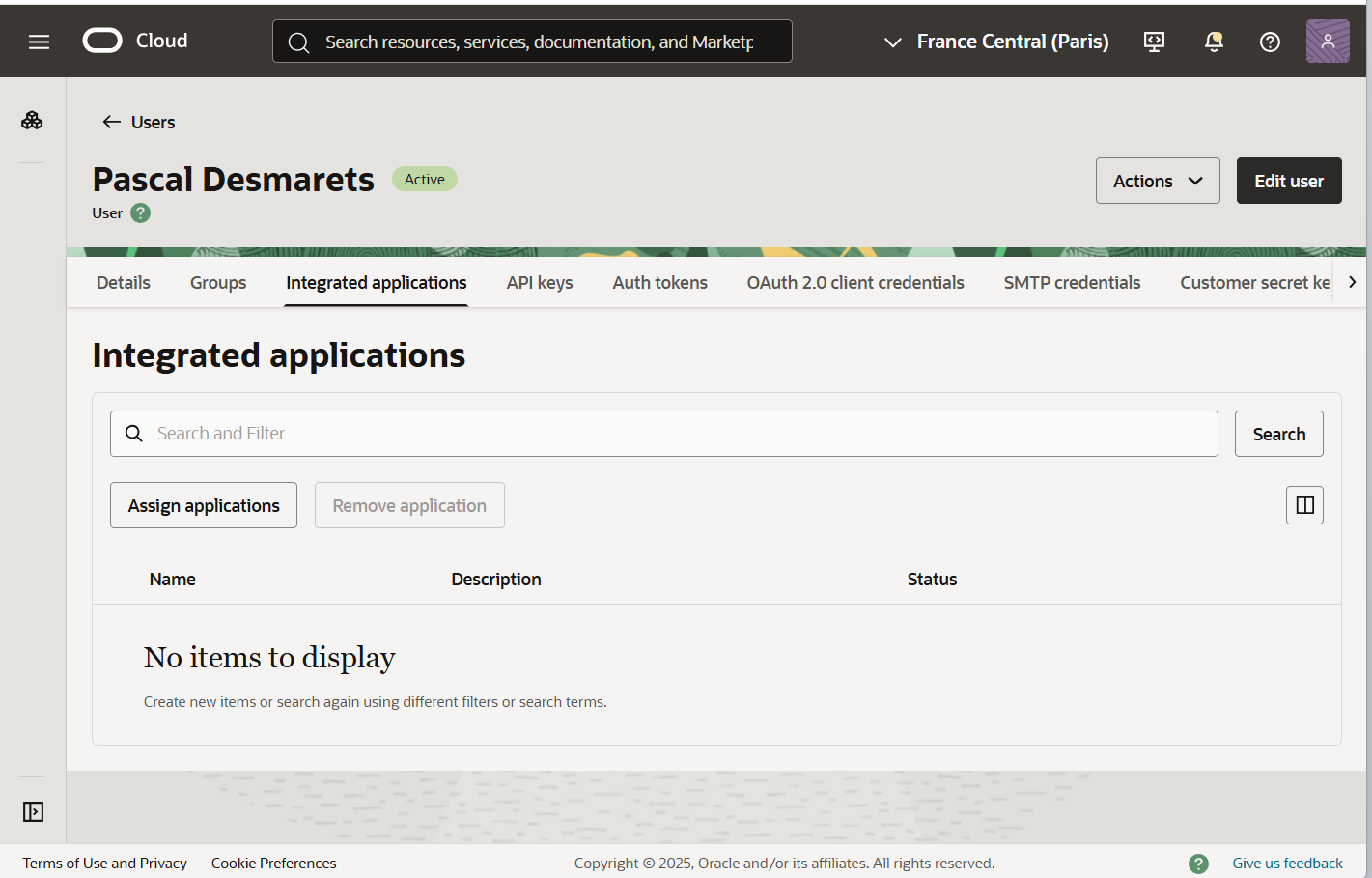 OCI Identity and Security user integrated app