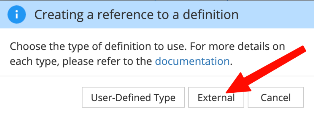 PowerDesigner external shortcut create ref external