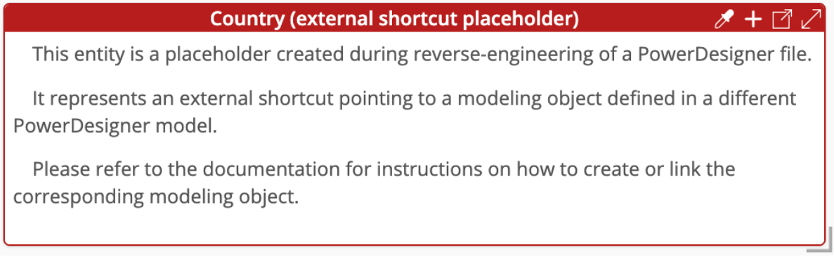 PowerDesigner external shortcut description