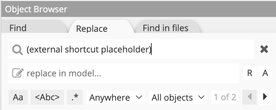 PowerDesigner external shortcut searched