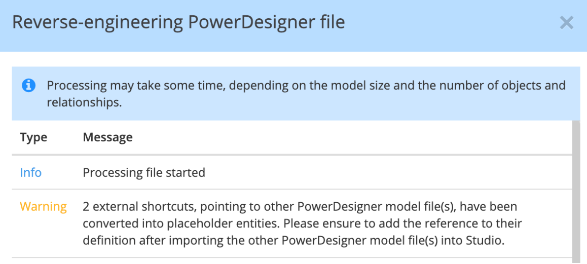 PowerDesigner external shortcut warning