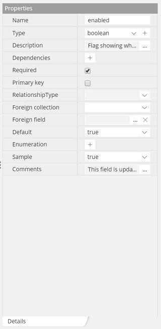 Properties pane - field details