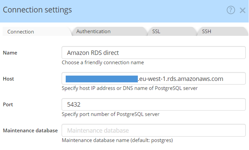 RDS - public connection host and port setting