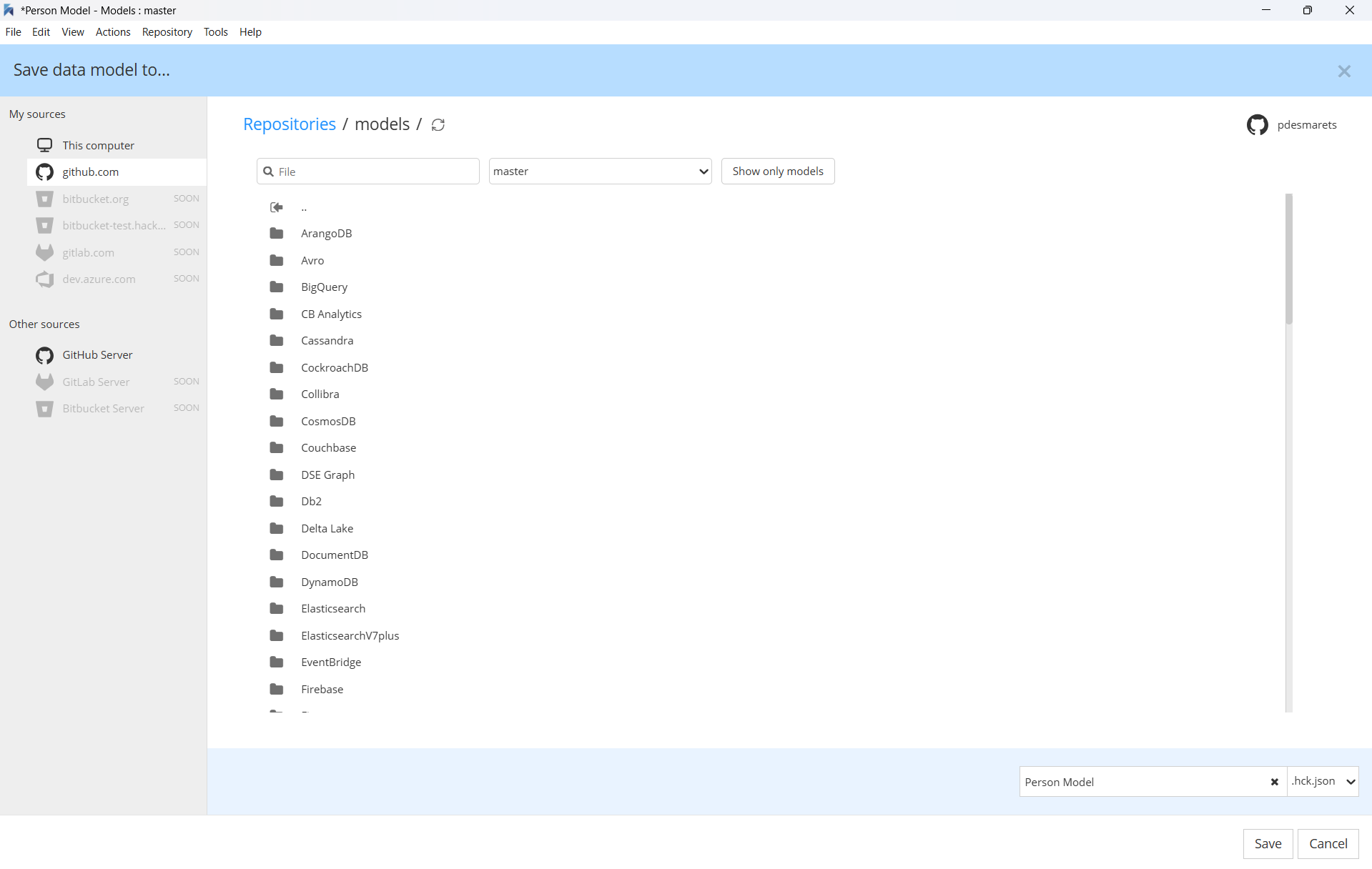 Save to remote repository dialog