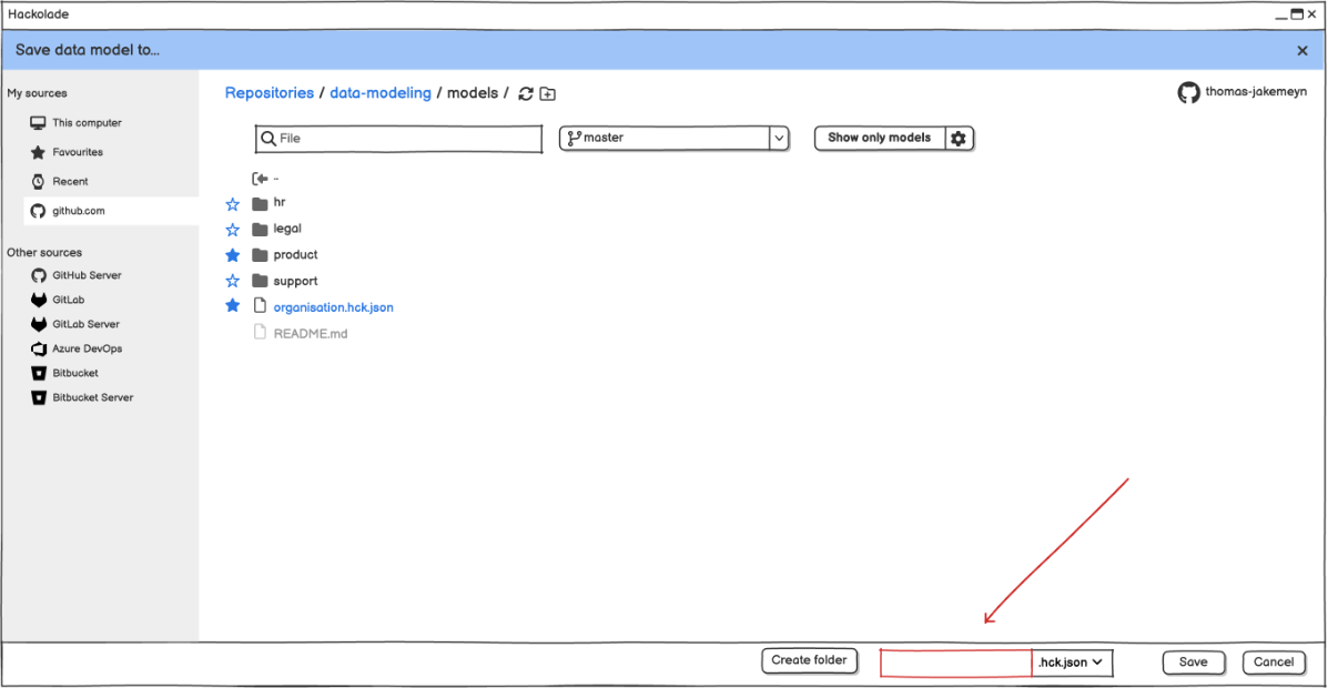 Save to remote repository model name dialog