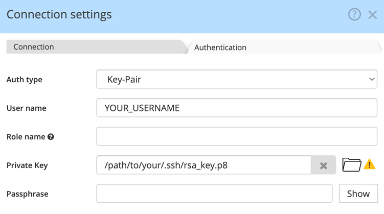 Snowflake connection key-pair auth