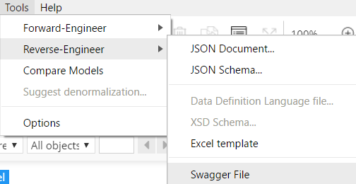 Swagger reverse-engineering menu