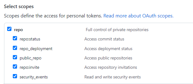 Workgroup - GitHub token scopes